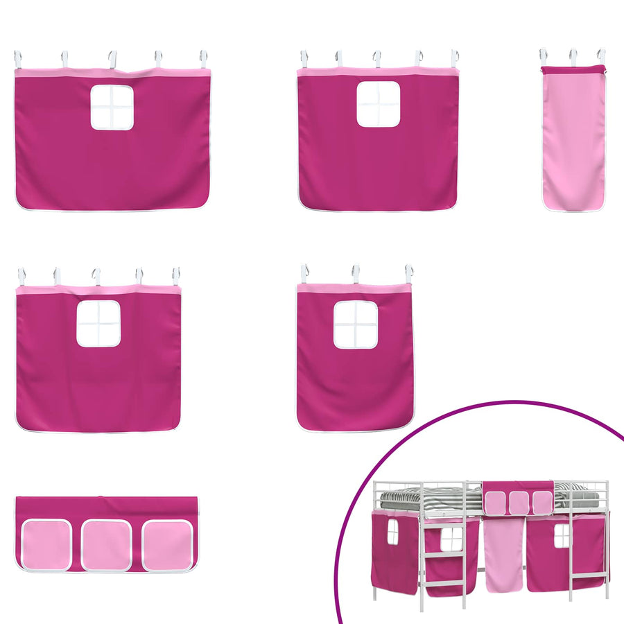 Loftbedframe Voor Kinderen Met Gordijnen 90 x 201 cm Wit en roze