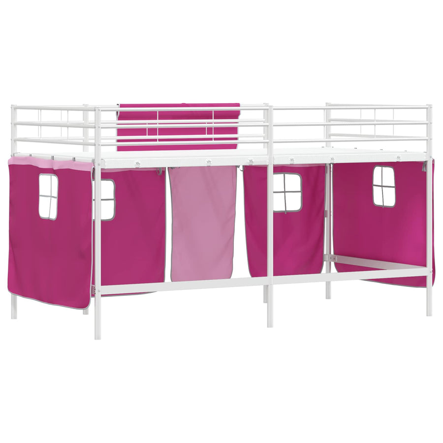Loftbedframe Voor Kinderen Met Gordijnen 100 x 201 cm Wit en roze