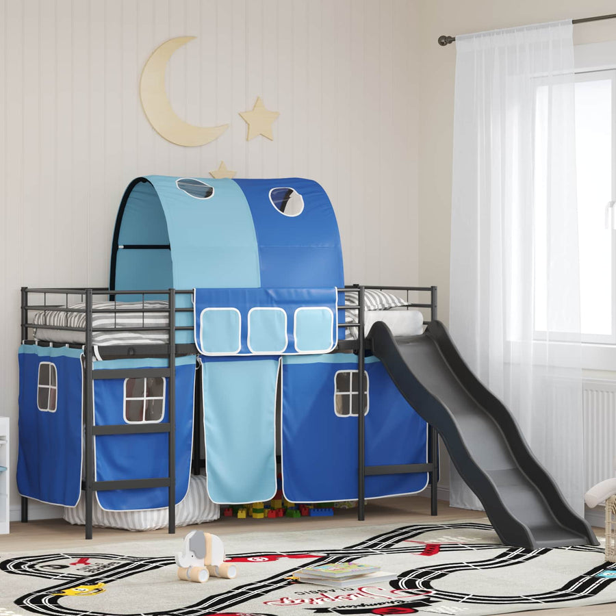 Loftbed voor Kids Zwart en Blauw 90 x 190 cm Metaal