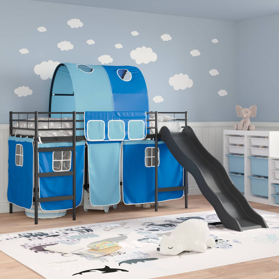 Loftbed voor Kids Zwart en Blauw 90 x 190 cm Metaal