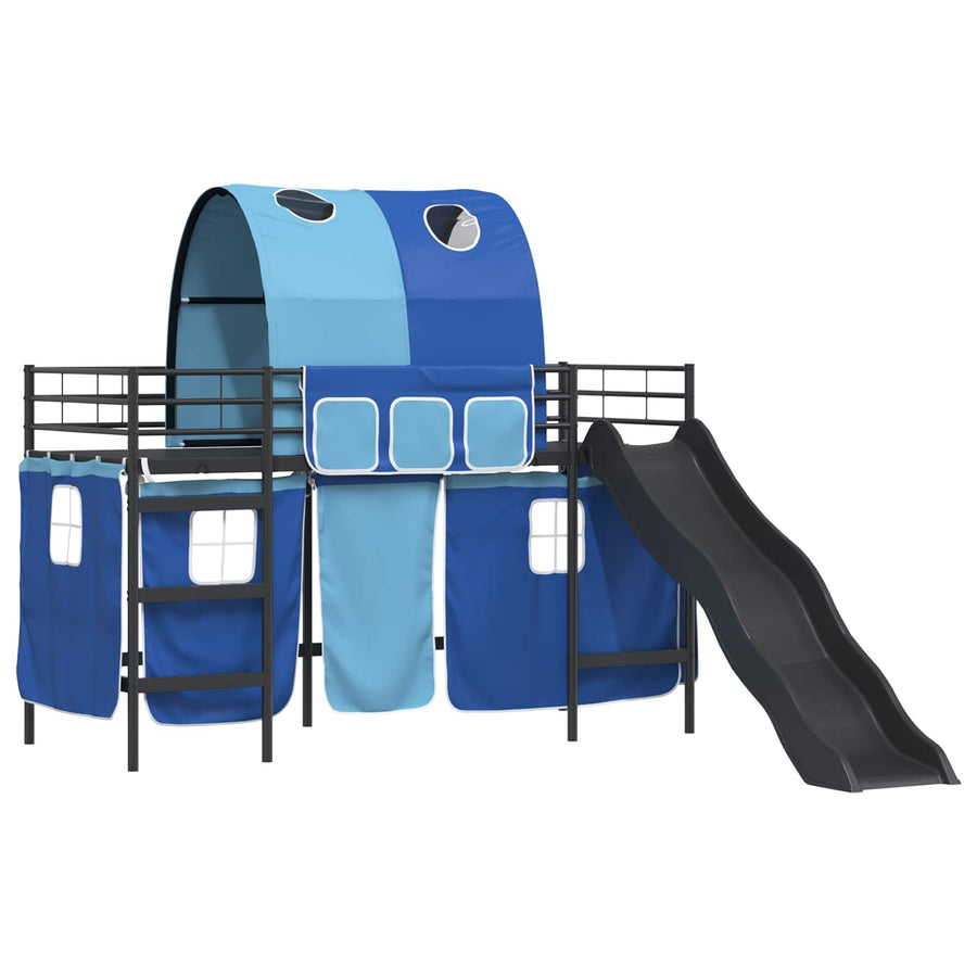 Loftbed voor Kids Zwart en Blauw 90 x 190 cm Metaal