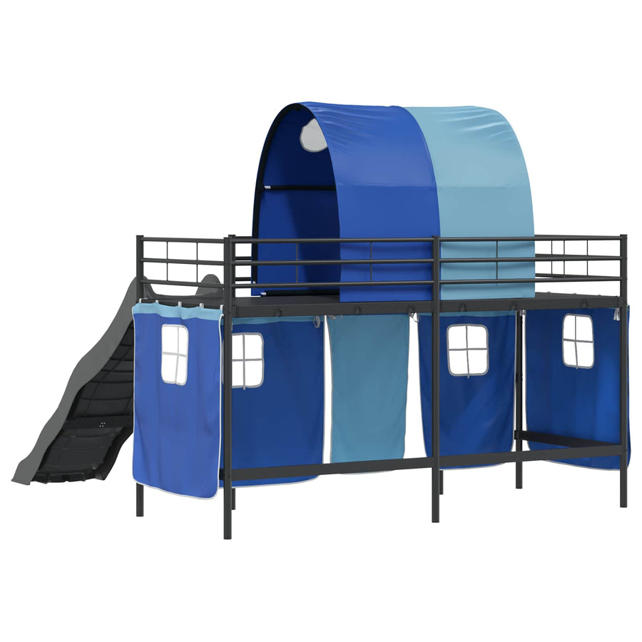 Loftbed voor Kids Zwart en Blauw 90 x 190 cm Metaal