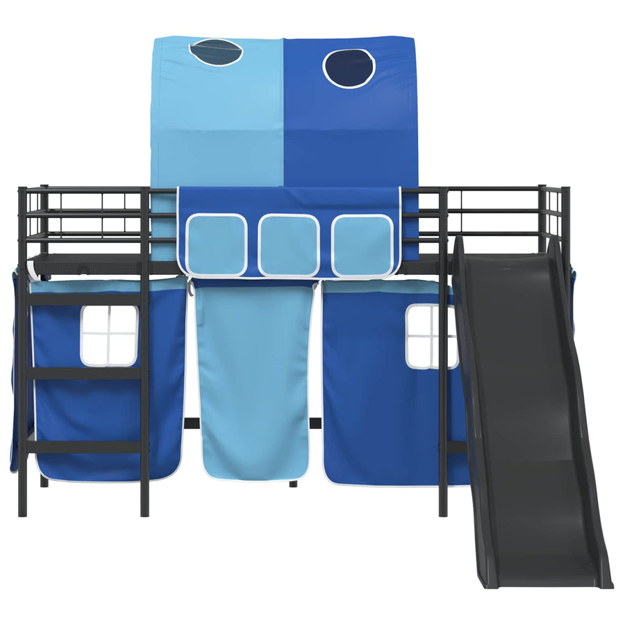 Loftbed voor Kids Zwart en Blauw 90 x 190 cm Metaal