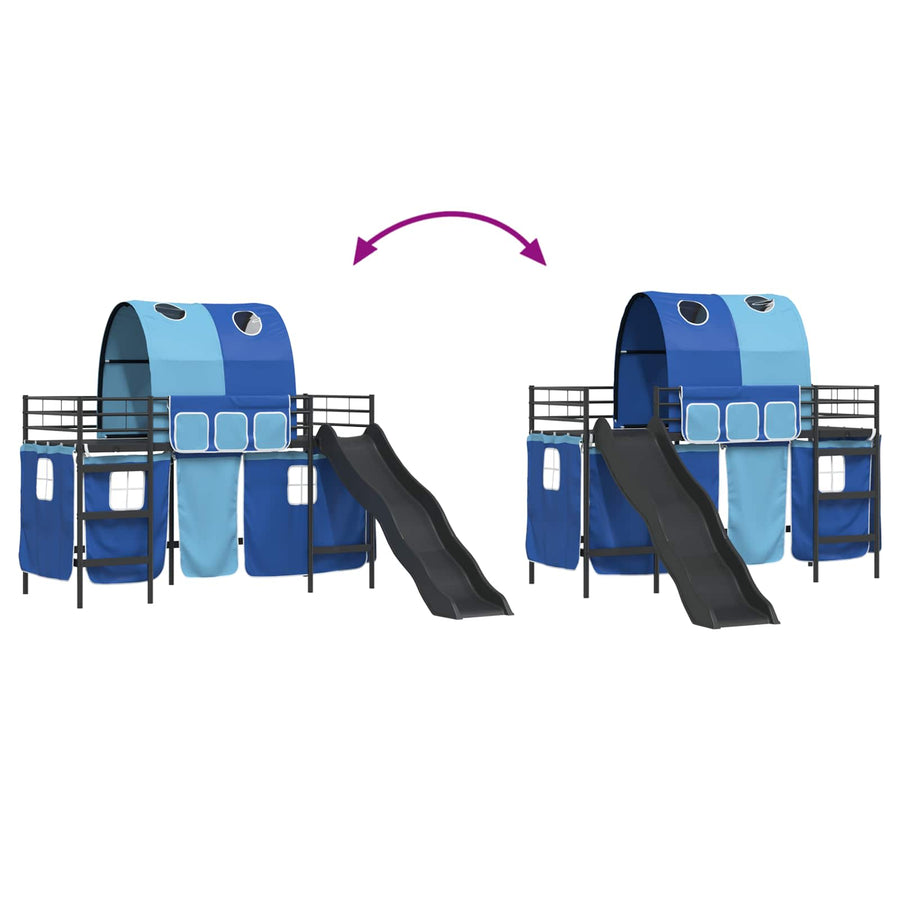 Loftbed voor Kids Zwart en Blauw 90 x 190 cm Metaal