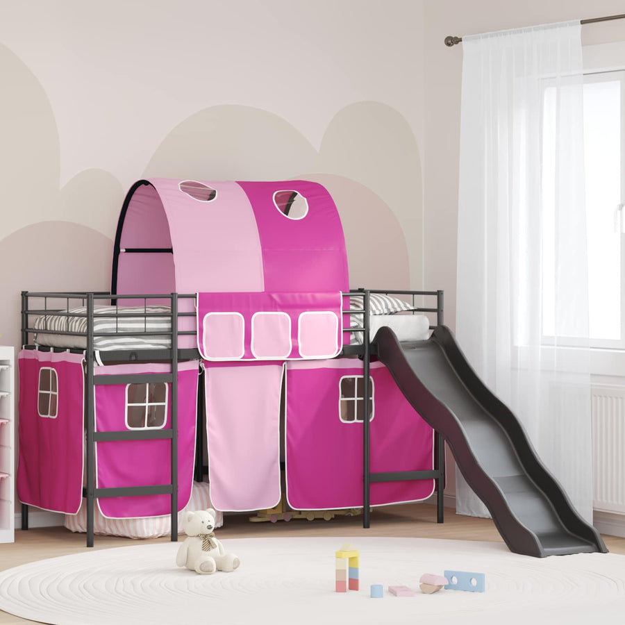 Loftbed voor Kids Zwart en Roze 90 x 190 cm Metaal