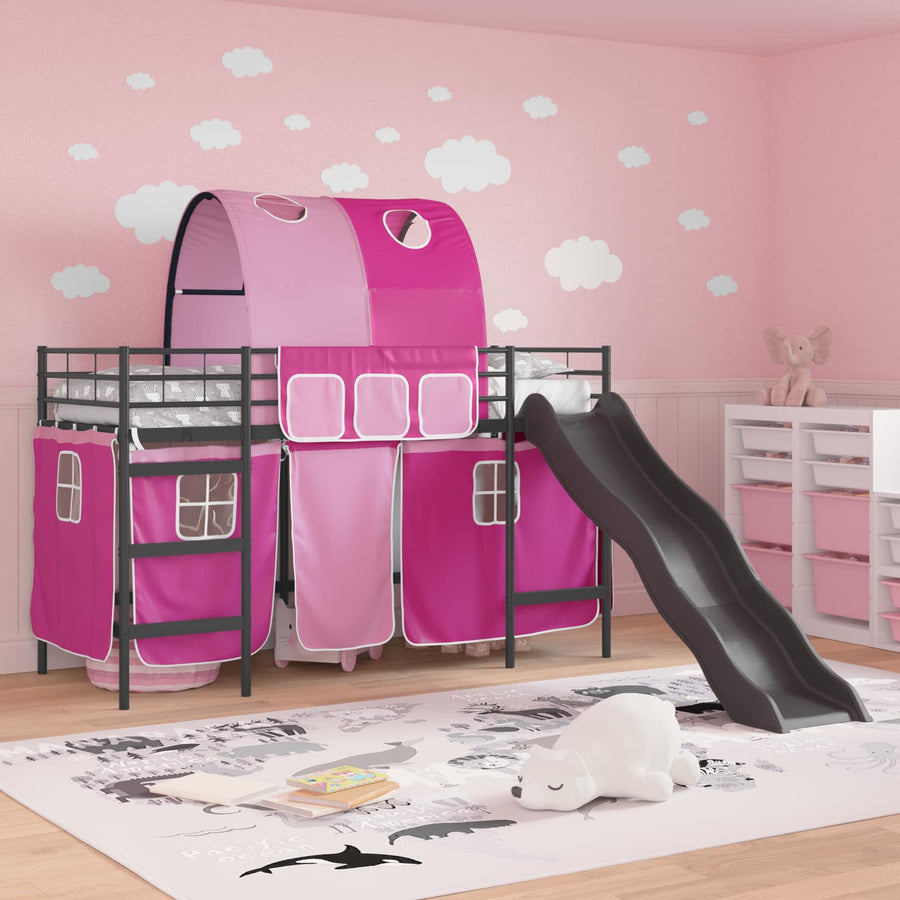 Loftbed voor Kids Zwart en Roze 90 x 190 cm Metaal