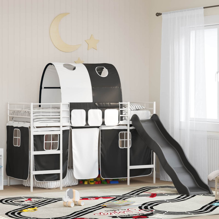 Loftbed voor Kids Wit en zwart 90 x 190 cm Metaal