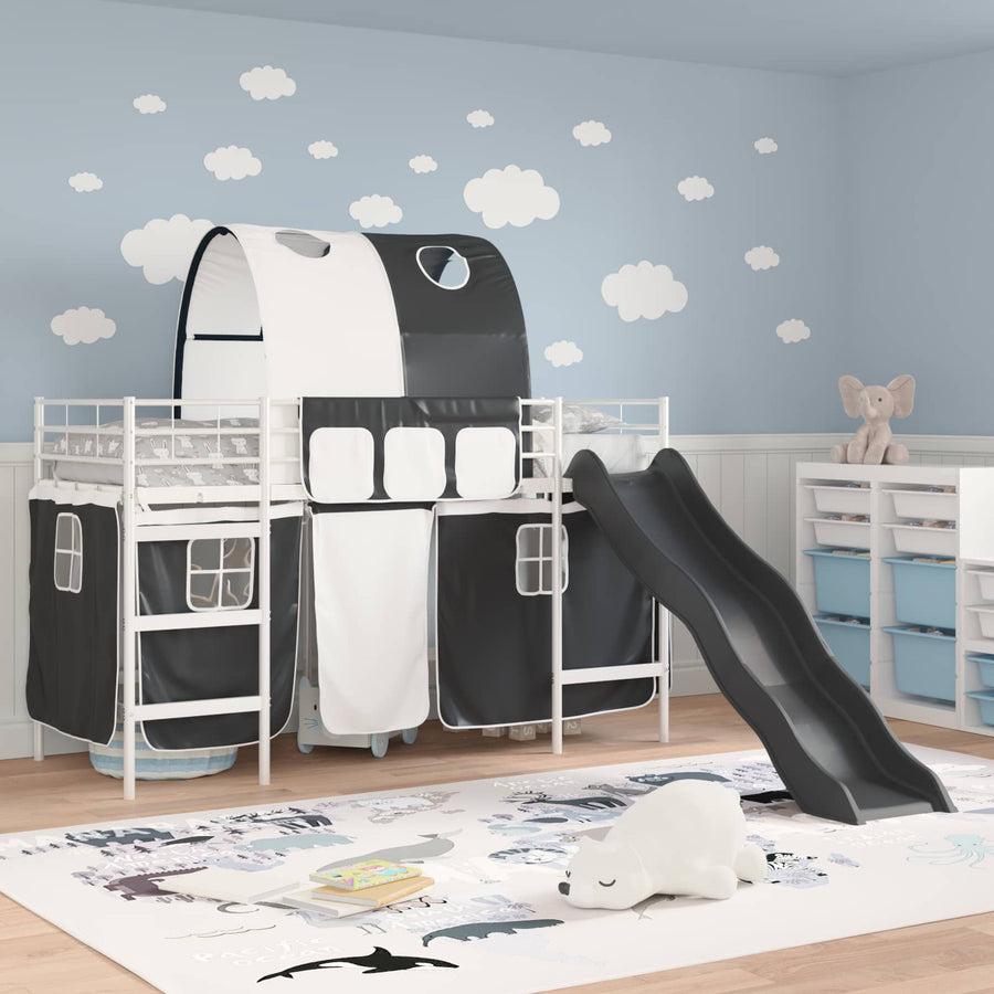 Loftbed voor Kids Wit en zwart 90 x 190 cm Metaal
