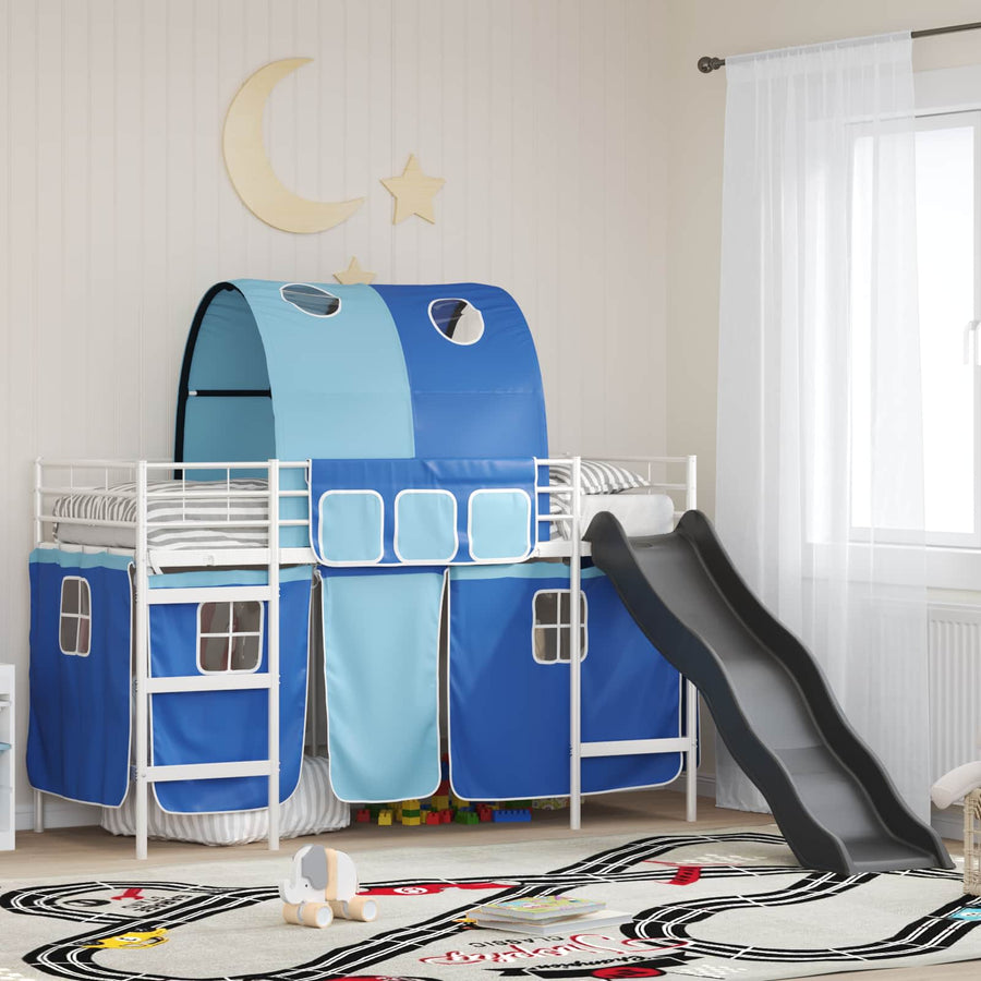 Loftbed voor Kids Wit en Blauw 90 x 190 cm Metaal