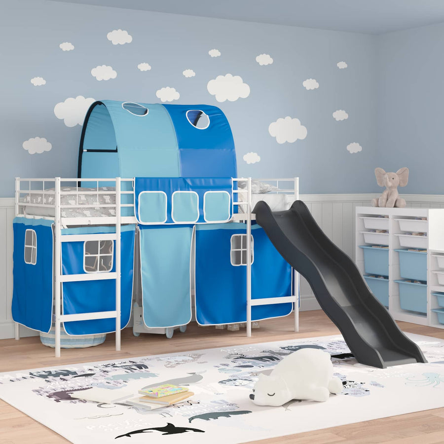 Loftbed voor Kids Wit en Blauw 90 x 190 cm Metaal
