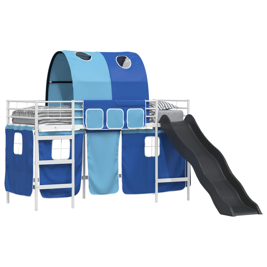 Loftbed voor Kids Wit en Blauw 90 x 190 cm Metaal