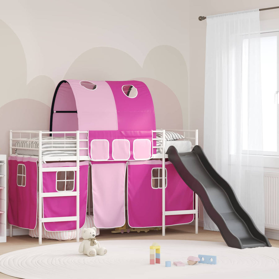 Loftbed voor Kids Wit en Roze 90 x 190 cm Metaal