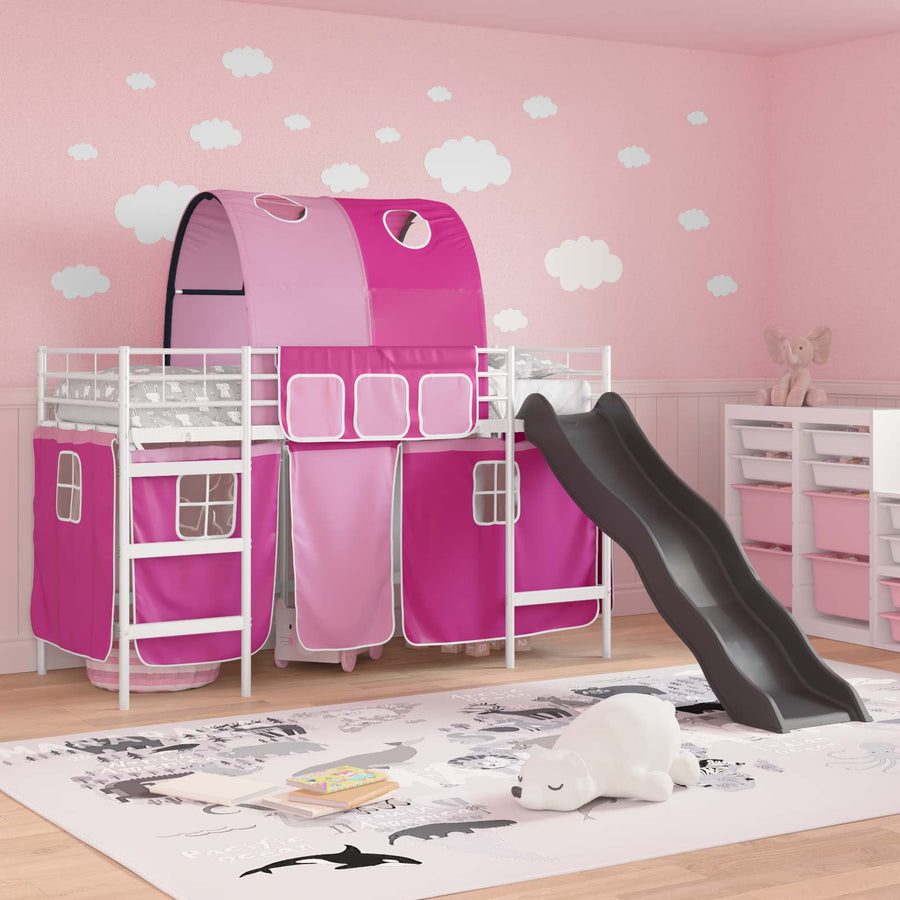 Loftbed voor Kids Wit en Roze 90 x 190 cm Metaal