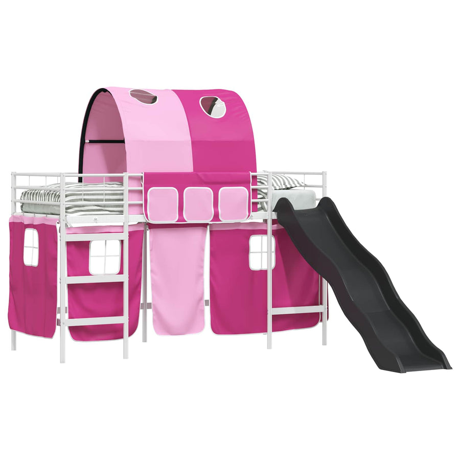 Loftbed voor Kids Wit en Roze 90 x 190 cm Metaal