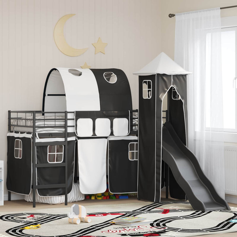 Loftbed voor Kids Zwart 90 x 190 cm Metaal