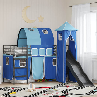 Loftbed voor Kids Zwart en Blauw 90 x 190 cm Metaal