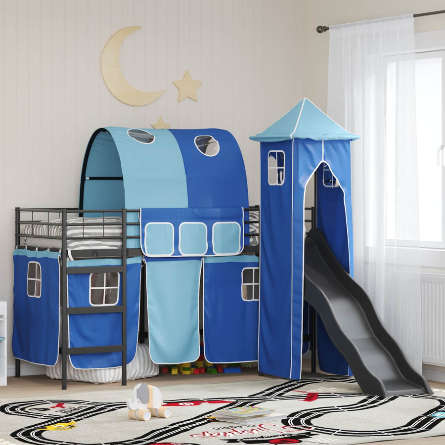 Loftbed voor Kids Zwart en Blauw 90 x 190 cm Metaal