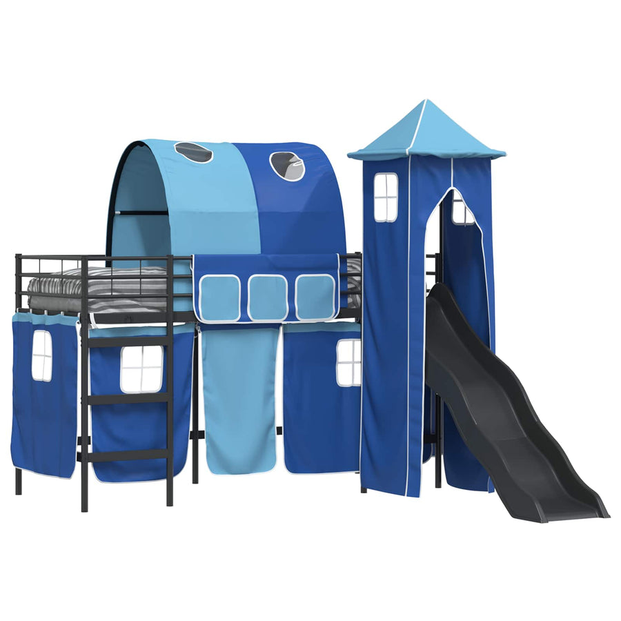 Loftbed voor Kids Zwart en Blauw 90 x 190 cm Metaal