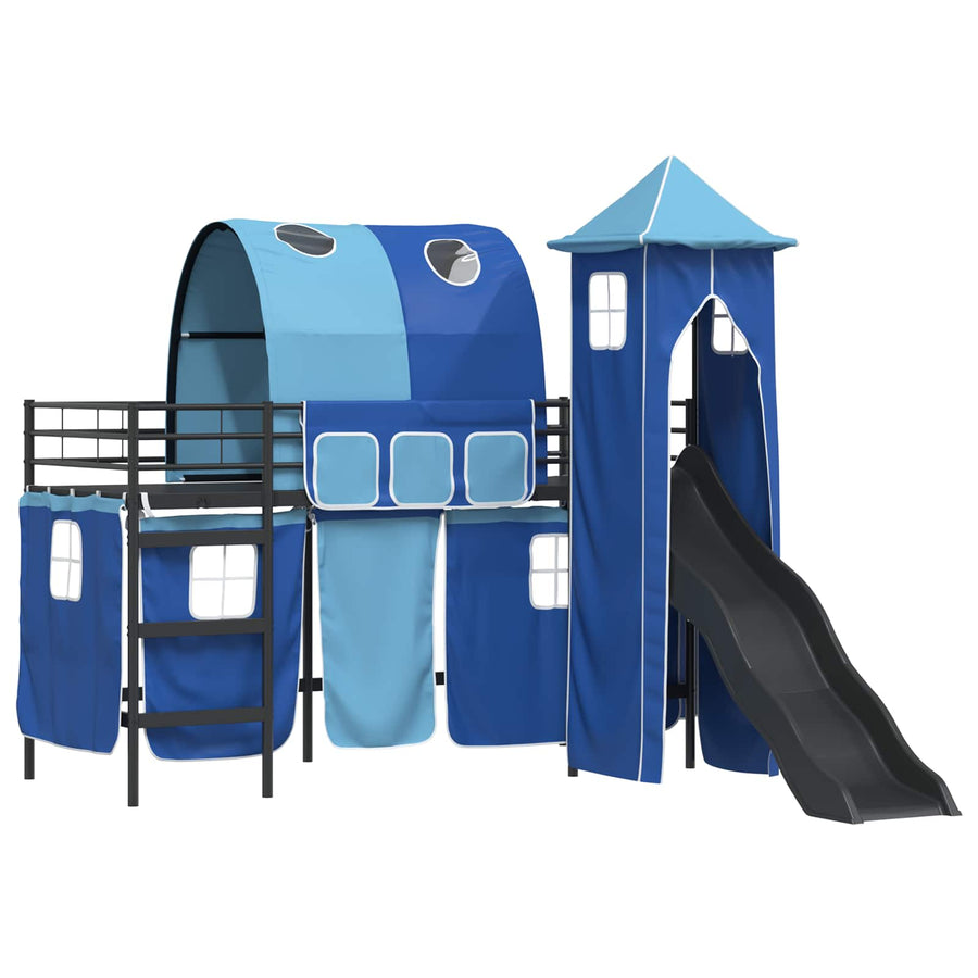 Loftbed voor Kids Zwart en Blauw 90 x 190 cm Metaal