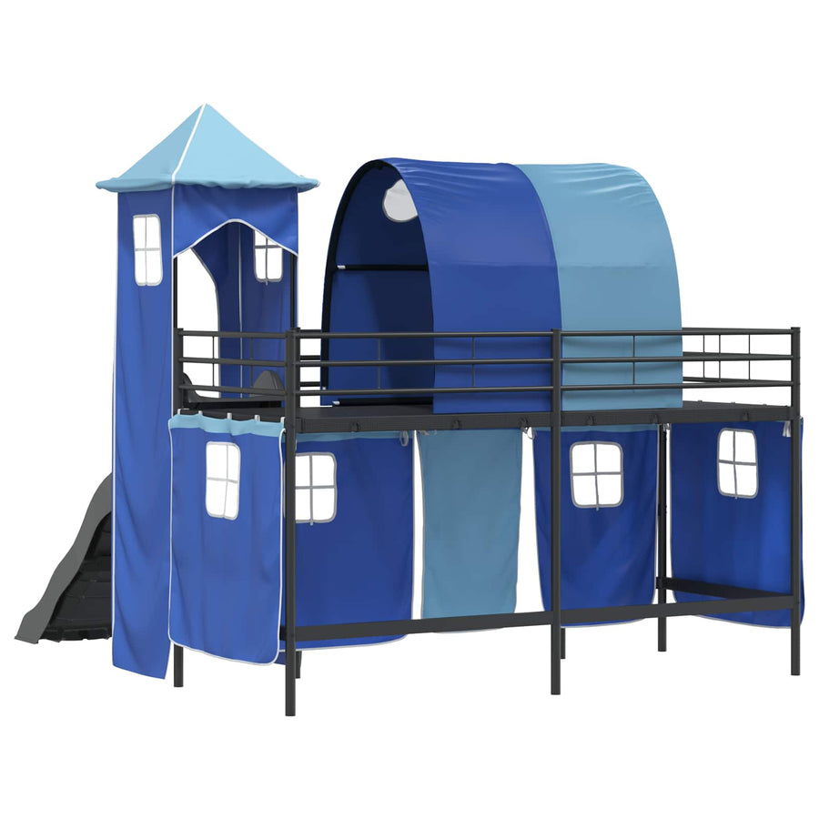 Loftbed voor Kids Zwart en Blauw 90 x 190 cm Metaal