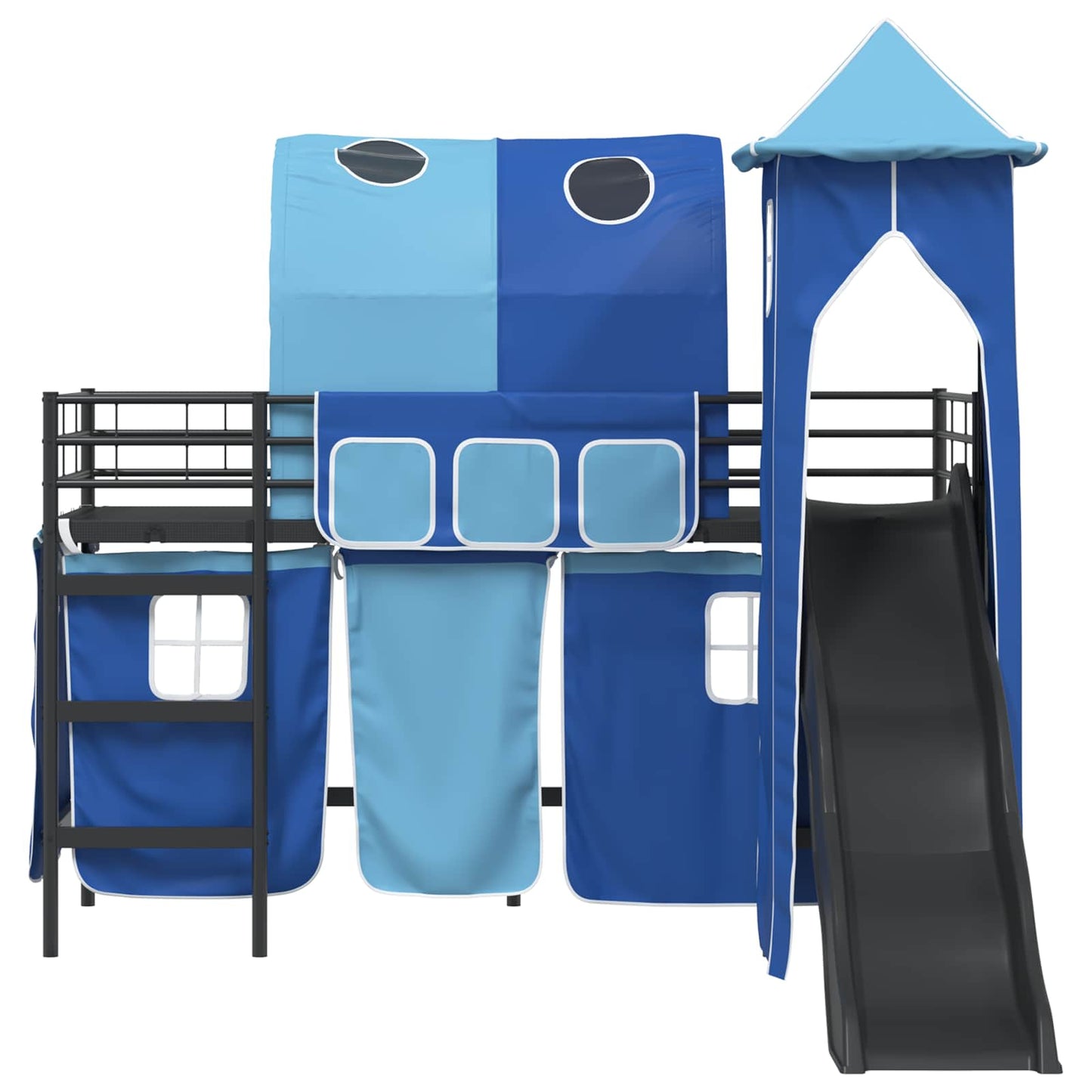 Loftbed voor Kids Zwart en Blauw 90 x 190 cm Metaal