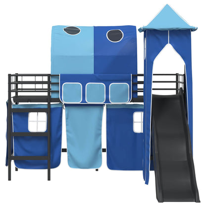 Loftbed voor Kids Zwart en Blauw 90 x 190 cm Metaal