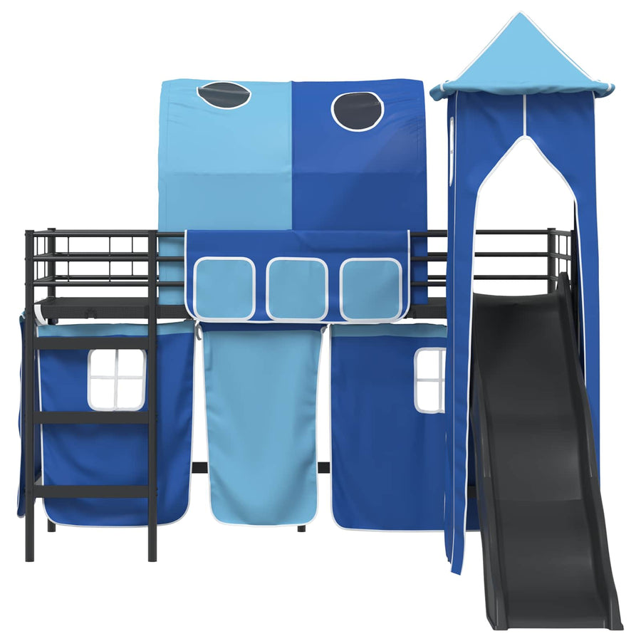 Loftbed voor Kids Zwart en Blauw 90 x 190 cm Metaal