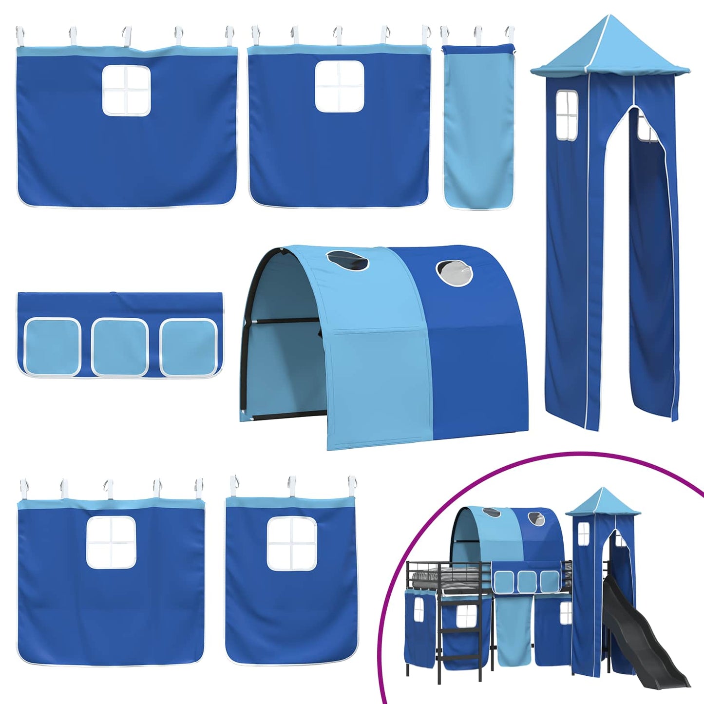 Loftbed voor Kids Zwart en Blauw 90 x 190 cm Metaal