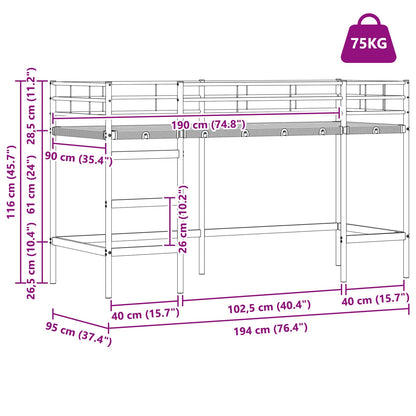 Loftbed voor Kids Zwart en Blauw 90 x 190 cm Metaal