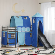 Loftbed kind 99,5x190 cm metaal zwart blauw