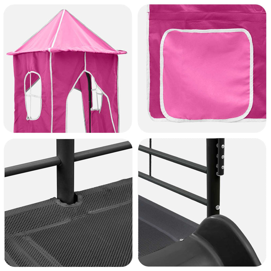 Loftbed voor Kids Zwart en Roze 90 x 190 cm Metaal