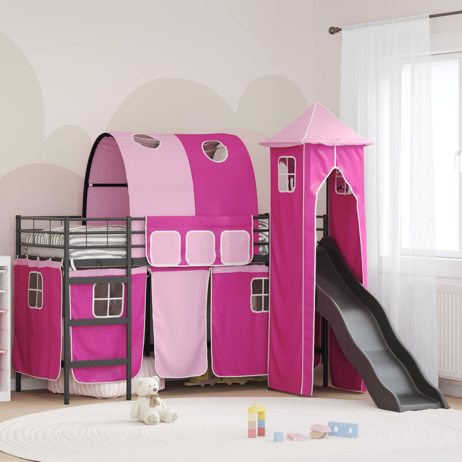 Loftbed voor Kids Zwart en Roze 90 x 190 cm Metaal