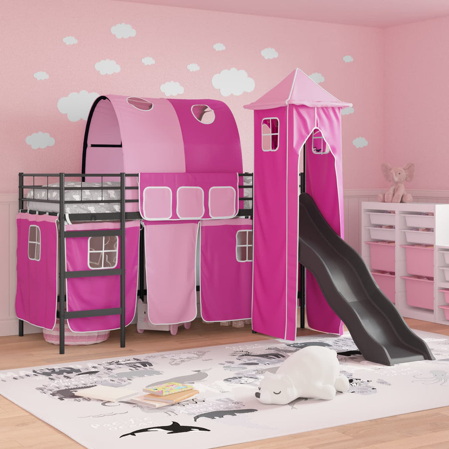 Loftbed voor Kids Zwart en Roze 90 x 190 cm Metaal
