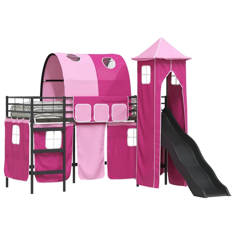Loftbed voor Kids Zwart en Roze 90 x 190 cm Metaal