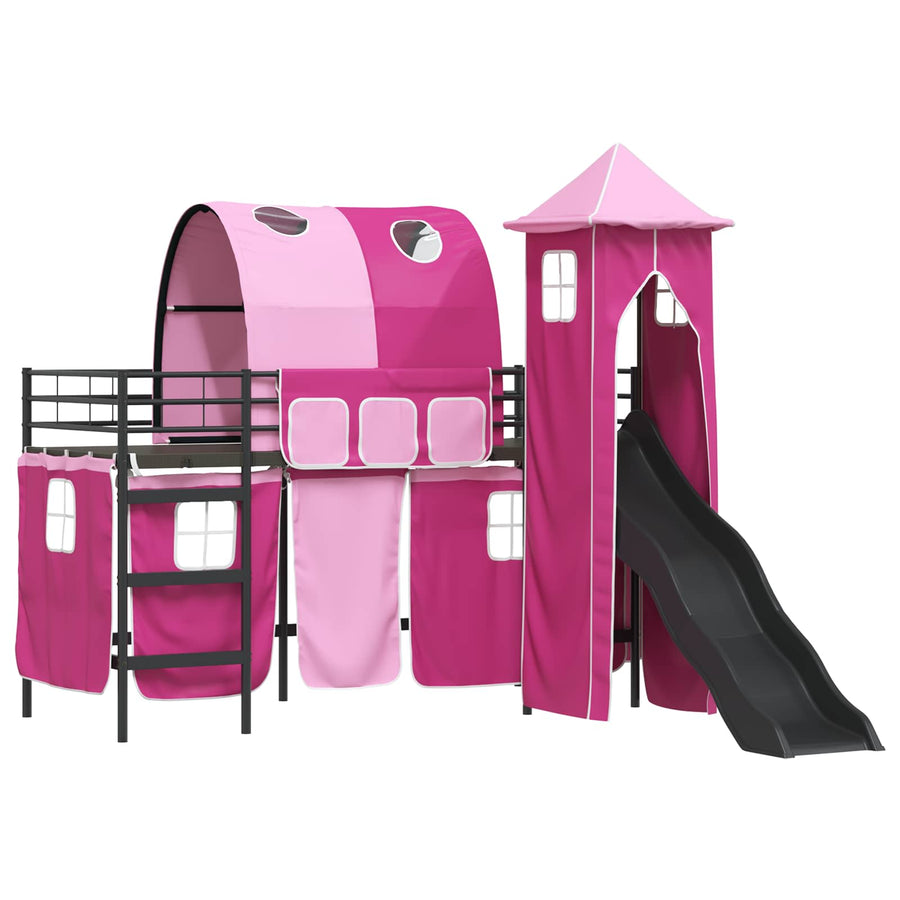 Loftbed voor Kids Zwart en Roze 90 x 190 cm Metaal