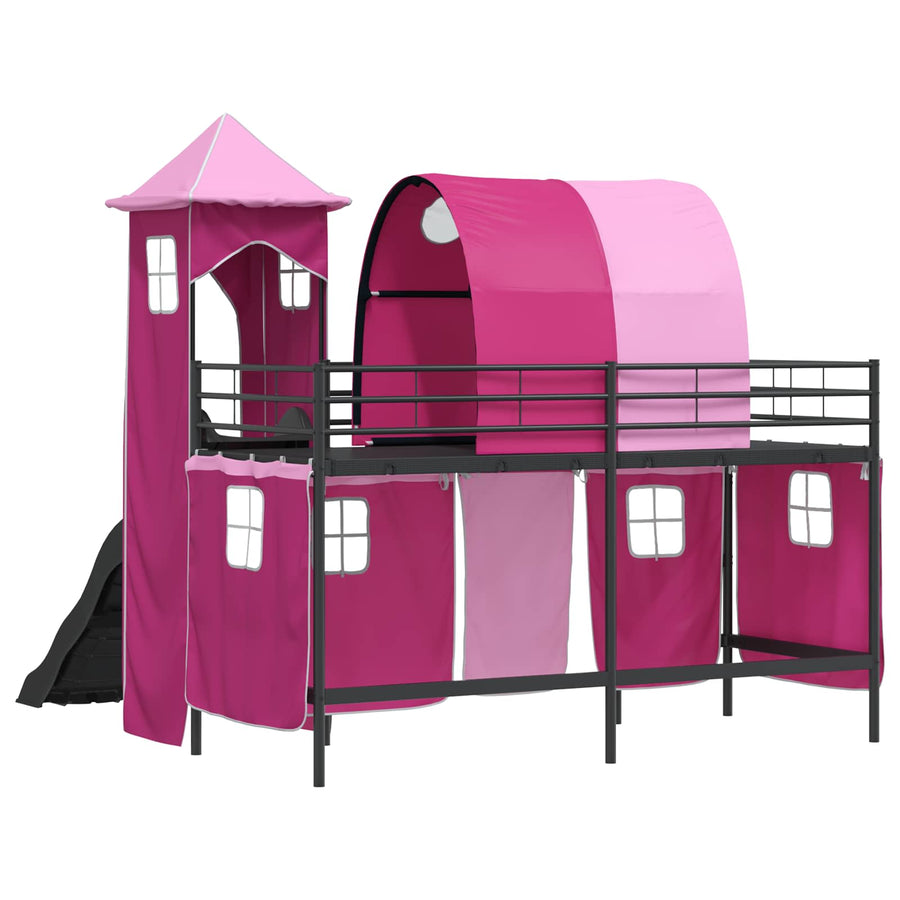 Loftbed voor Kids Zwart en Roze 90 x 190 cm Metaal