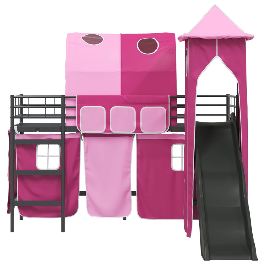 Loftbed voor Kids Zwart en Roze 90 x 190 cm Metaal