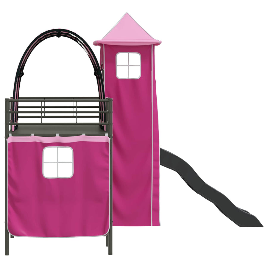 Loftbed voor Kids Zwart en Roze 90 x 190 cm Metaal