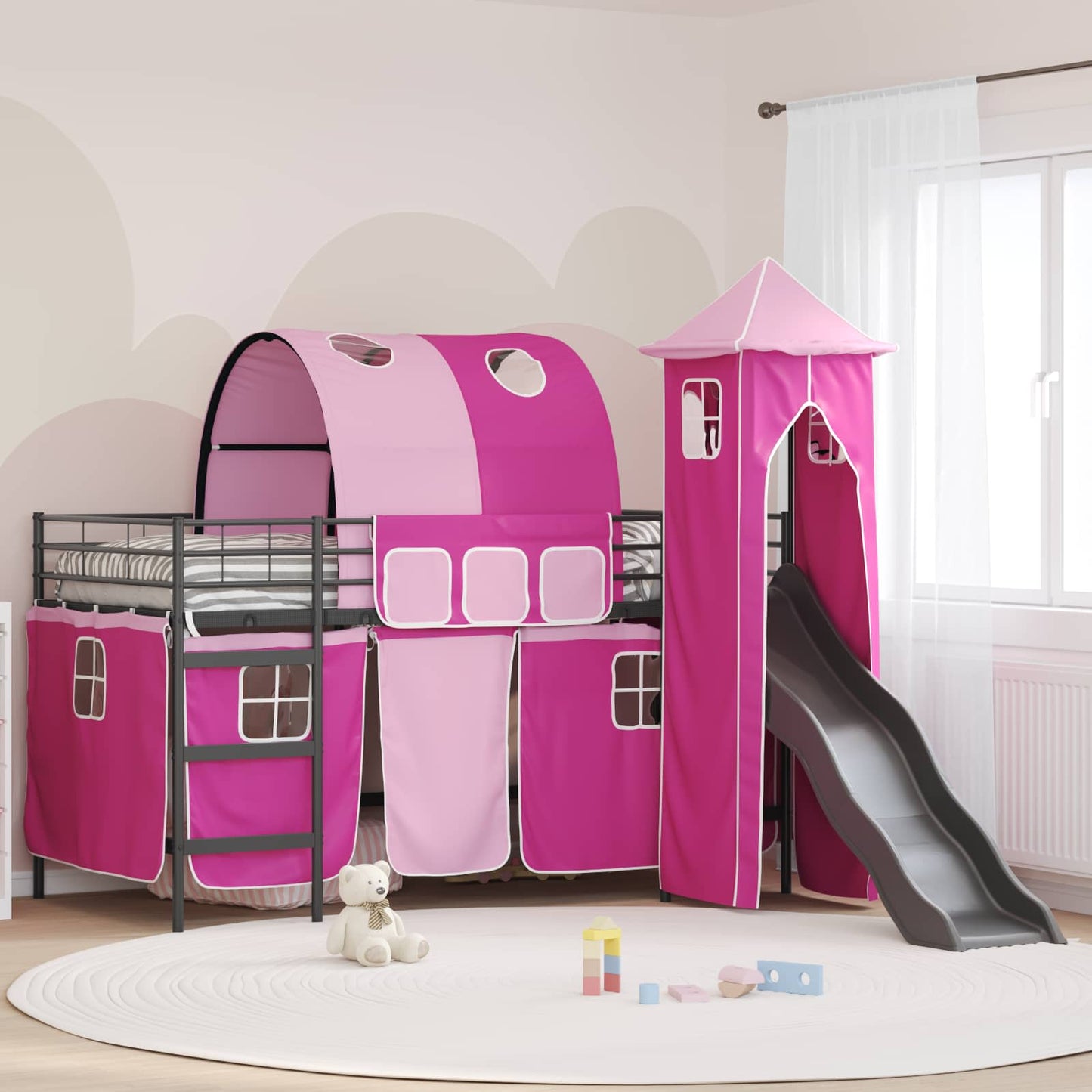 Loftbed voor Kids Zwart en Roze 90 x 200 cm Metaal