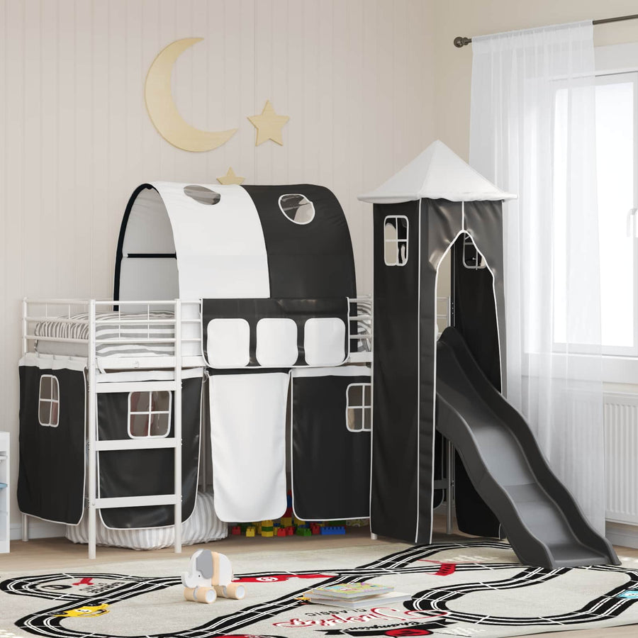 Loftbed voor Kids Wit en zwart 90 x 190 cm Metaal