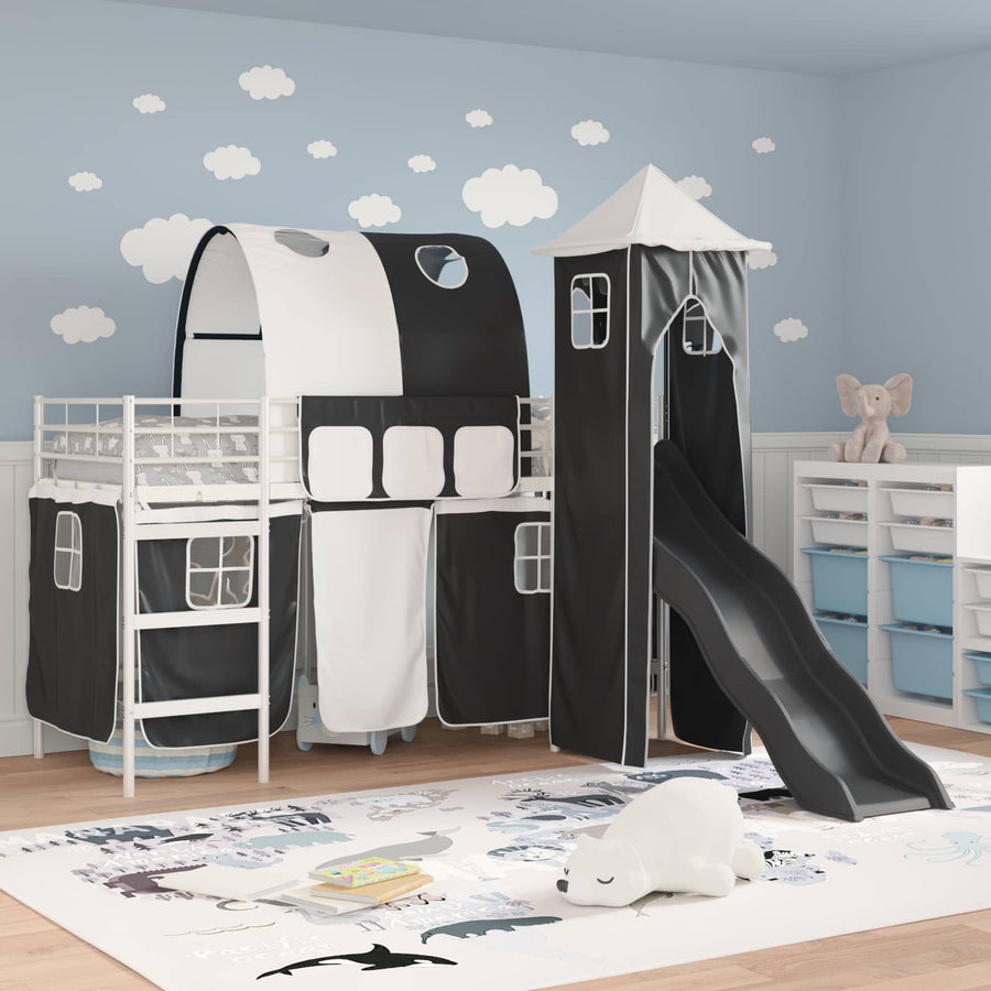 Loftbed voor Kids Wit en zwart 90 x 190 cm Metaal