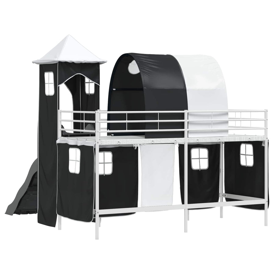 Loftbed voor Kids Wit en zwart 90 x 190 cm Metaal