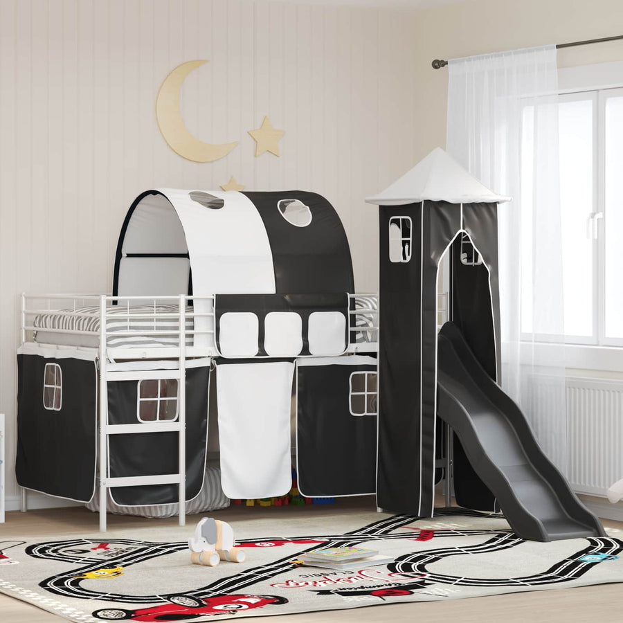 Loftbed voor Kids Wit en zwart 90 x 200 cm Metaal