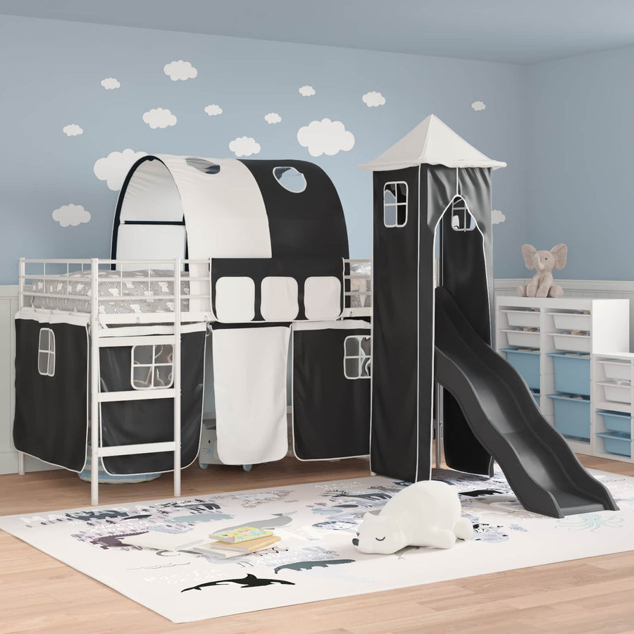 Loftbed voor Kids Wit en zwart 90 x 200 cm Metaal