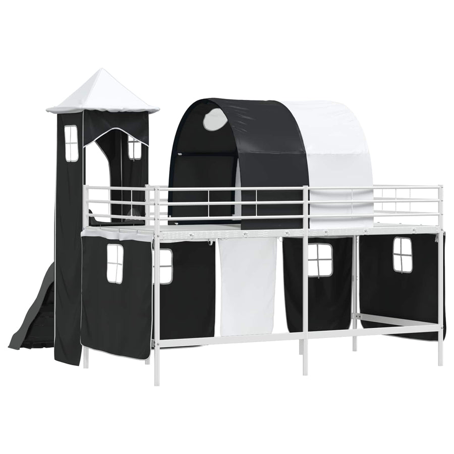 Loftbed voor Kids Wit en zwart 90 x 200 cm Metaal