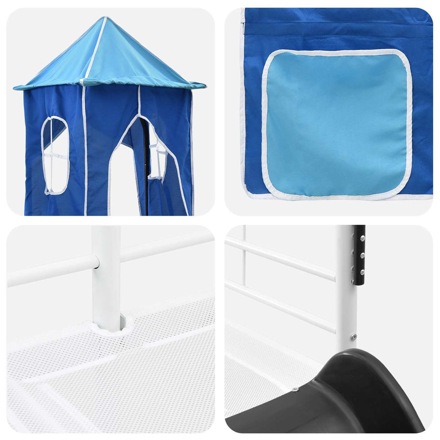 Loftbed voor Kids Wit en Blauw 90 x 190 cm Metaal