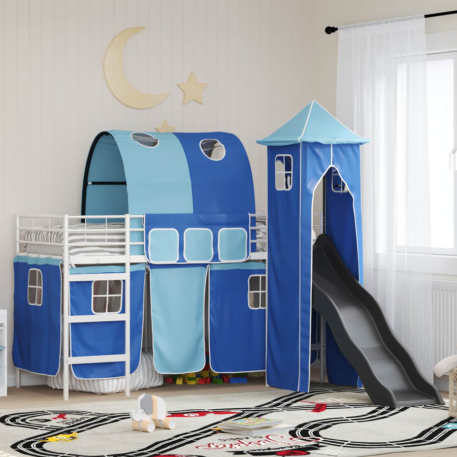 Loftbed voor Kids Wit en Blauw 90 x 190 cm Metaal