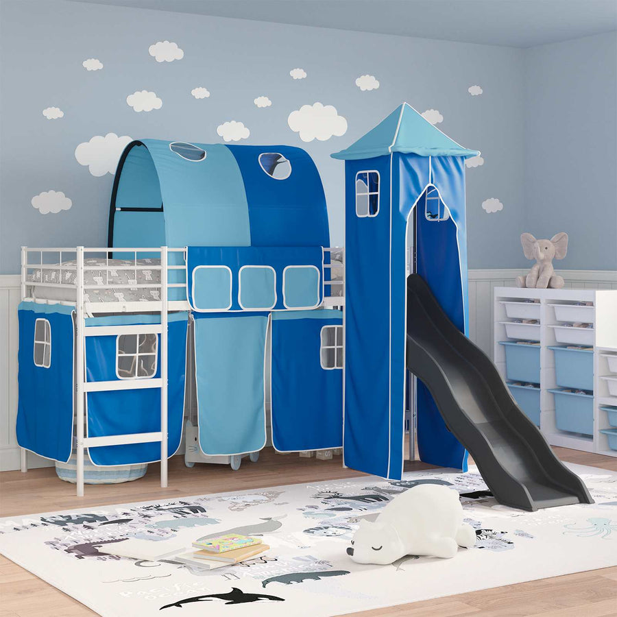 Loftbed voor Kids Wit en Blauw 90 x 190 cm Metaal