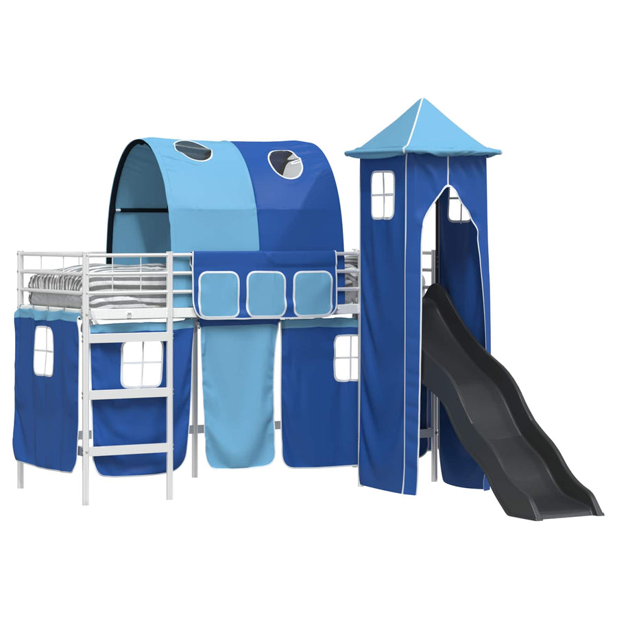 Loftbed voor Kids Wit en Blauw 90 x 190 cm Metaal