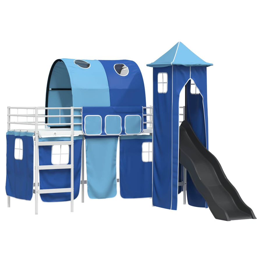 Loftbed voor Kids Wit en Blauw 90 x 190 cm Metaal